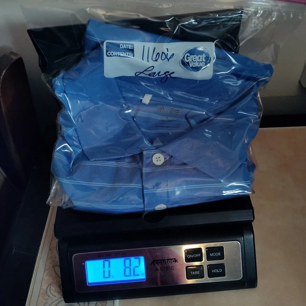 ADIDAS GOLF Men Large Blue White‎ Striped Polo Shirt EUC